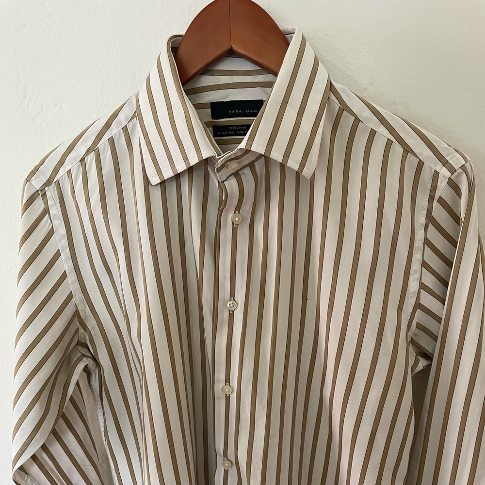 Zara button down shirt. Gold stripes.